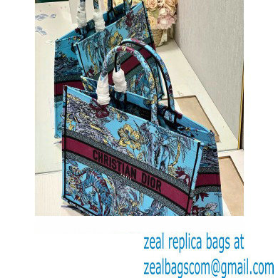 Dior Large Book Tote Bag in Multicolor Toile de Jouy Voyage Embroidery Blue - Click Image to Close