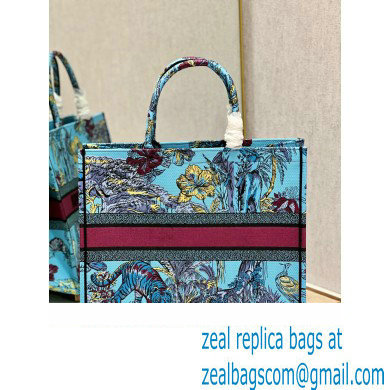 Dior Large Book Tote Bag in Multicolor Toile de Jouy Voyage Embroidery Blue - Click Image to Close