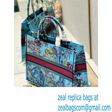 Dior Large Book Tote Bag in Multicolor Toile de Jouy Voyage Embroidery Blue