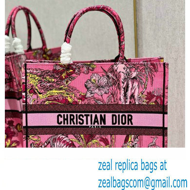 Dior Large Book Tote Bag in Multicolor Toile de Jouy Voyage Embroidery Fuchsia - Click Image to Close