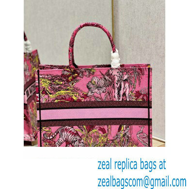 Dior Large Book Tote Bag in Multicolor Toile de Jouy Voyage Embroidery Fuchsia