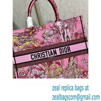 Dior Large Book Tote Bag in Multicolor Toile de Jouy Voyage Embroidery Fuchsia