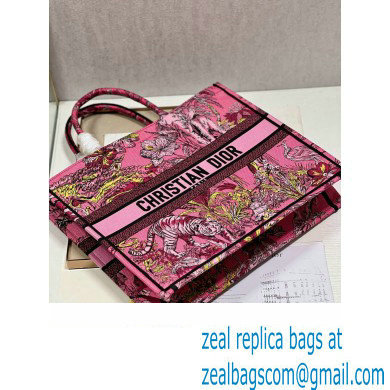 Dior Large Book Tote Bag in Multicolor Toile de Jouy Voyage Embroidery Fuchsia