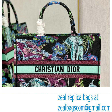 Dior Large Book Tote Bag in Multicolor Toile de Jouy Voyage Embroidery Green