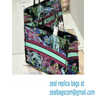 Dior Large Book Tote Bag in Multicolor Toile de Jouy Voyage Embroidery Green - Click Image to Close