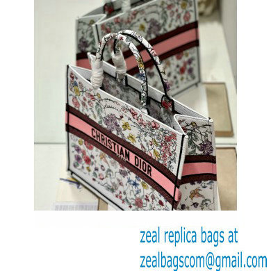 Dior Large Book Tote Bag in White Multicolor Florilegio Embroidery 2023