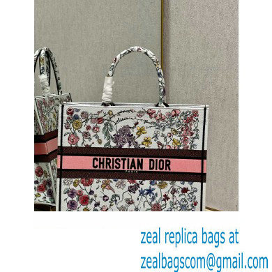 Dior Large Book Tote Bag in White Multicolor Florilegio Embroidery 2023