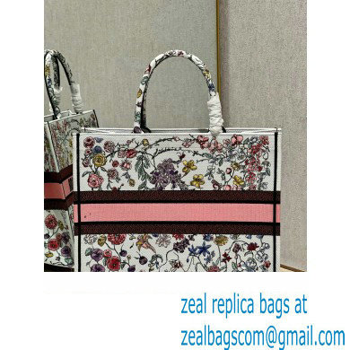 Dior Large Book Tote Bag in White Multicolor Florilegio Embroidery 2023