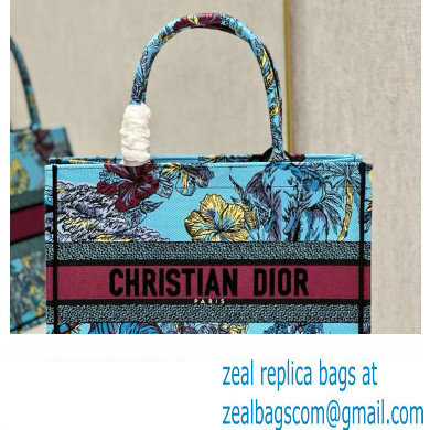 Dior Medium Book Tote Bag in Multicolor Toile de Jouy Voyage Embroidery Blue