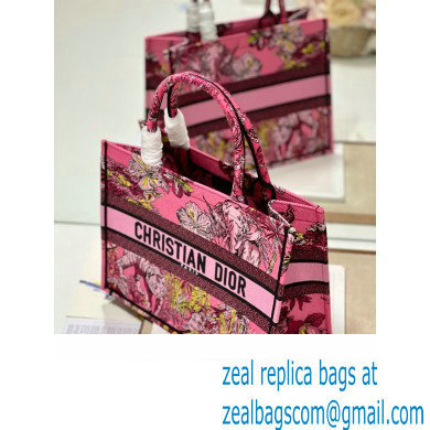 Dior Medium Book Tote Bag in Multicolor Toile de Jouy Voyage Embroidery Fuchsia
