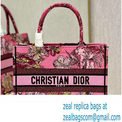 Dior Medium Book Tote Bag in Multicolor Toile de Jouy Voyage Embroidery Fuchsia