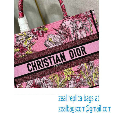 Dior Medium Book Tote Bag in Multicolor Toile de Jouy Voyage Embroidery Fuchsia