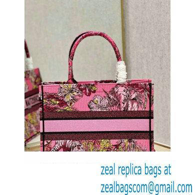Dior Medium Book Tote Bag in Multicolor Toile de Jouy Voyage Embroidery Fuchsia