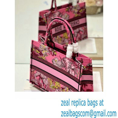 Dior Medium Book Tote Bag in Multicolor Toile de Jouy Voyage Embroidery Fuchsia