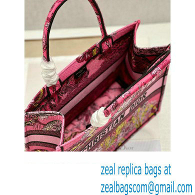 Dior Medium Book Tote Bag in Multicolor Toile de Jouy Voyage Embroidery Fuchsia