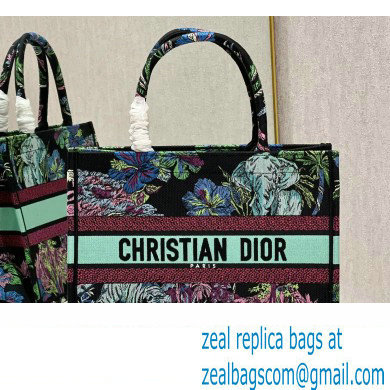 Dior Medium Book Tote Bag in Multicolor Toile de Jouy Voyage Embroidery Green