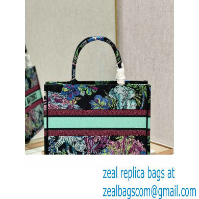 Dior Medium Book Tote Bag in Multicolor Toile de Jouy Voyage Embroidery Green