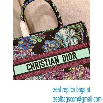 Dior Medium Book Tote Bag in Multicolor Toile de Jouy Voyage Embroidery Green