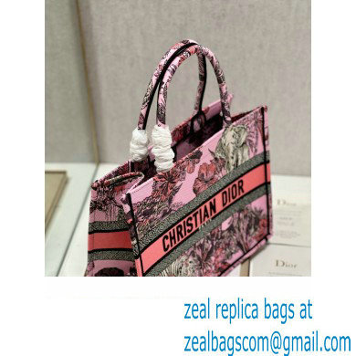 Dior Medium Book Tote Bag in Multicolor Toile de Jouy Voyage Embroidery Pink