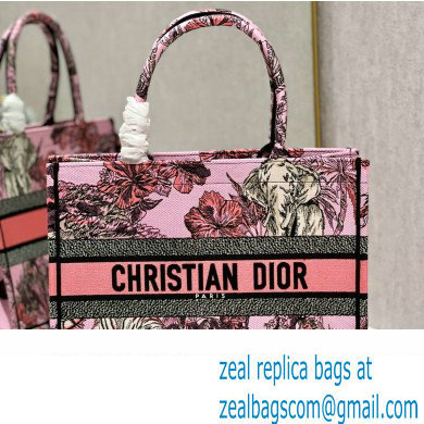 Dior Medium Book Tote Bag in Multicolor Toile de Jouy Voyage Embroidery Pink