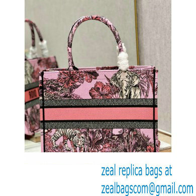 Dior Medium Book Tote Bag in Multicolor Toile de Jouy Voyage Embroidery Pink - Click Image to Close