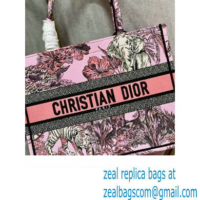 Dior Medium Book Tote Bag in Multicolor Toile de Jouy Voyage Embroidery Pink