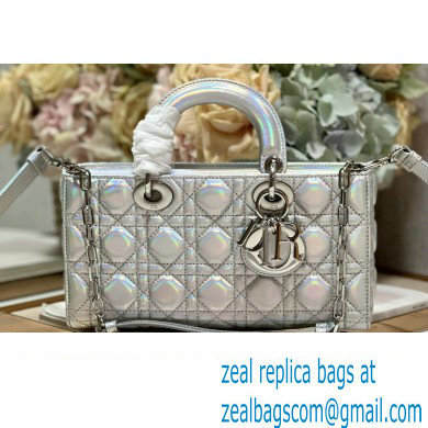Dior Medium Lady D-Joy Bag in Iridescent and Cannage Lambskin Silver