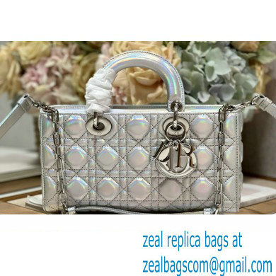 Dior Medium Lady D-Joy Bag in Iridescent and Cannage Lambskin Silver