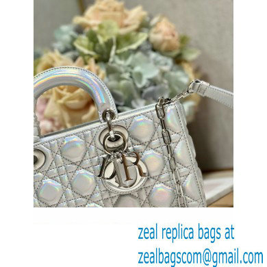 Dior Medium Lady D-Joy Bag in Iridescent and Cannage Lambskin Silver