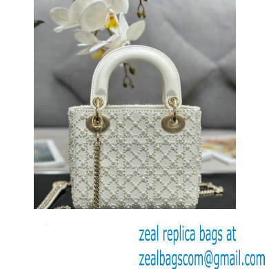 Dior Mini Lady Dior Bag with Pearls White 2023 M0505 - Click Image to Close