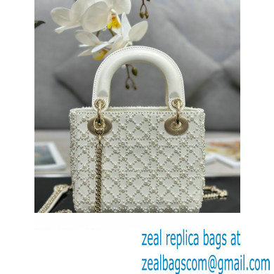 Dior Mini Lady Dior Bag with Pearls White 2023 M0505