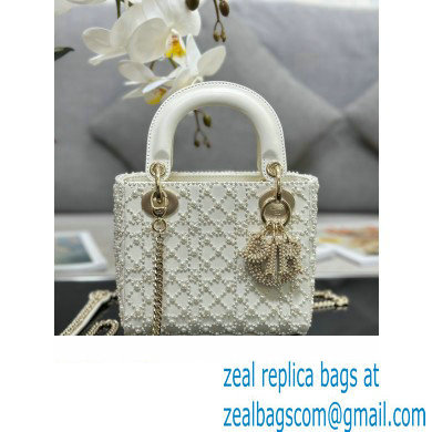 Dior Mini Lady Dior Bag with Pearls White 2023 M0505