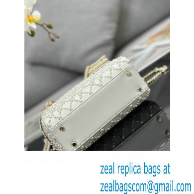 Dior Mini Lady Dior Bag with Pearls White 2023 M0505 - Click Image to Close