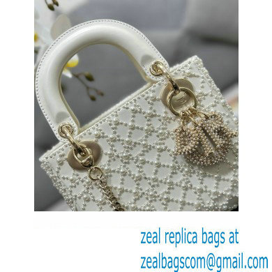 Dior Mini Lady Dior Bag with Pearls White 2023 M0505
