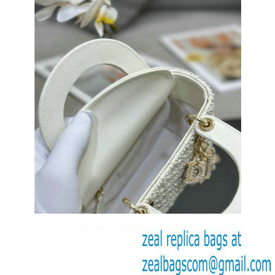 Dior Mini Lady Dior Bag with Pearls White 2023 M0505