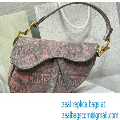 Dior Saddle Bag in Gray and Pink Toile de Jouy Reverse Embroidery