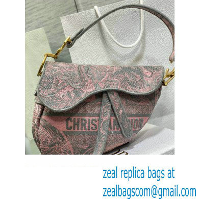 Dior Saddle Bag in Gray and Pink Toile de Jouy Reverse Embroidery - Click Image to Close