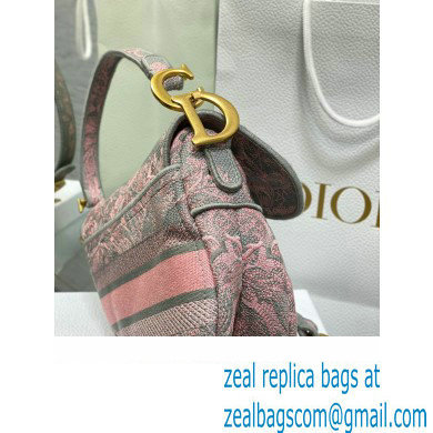 Dior Saddle Bag in Gray and Pink Toile de Jouy Reverse Embroidery