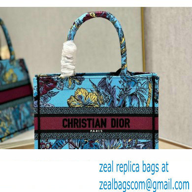 Dior Small Book Tote Bag in Multicolor Toile de Jouy Voyage Embroidery Blue - Click Image to Close