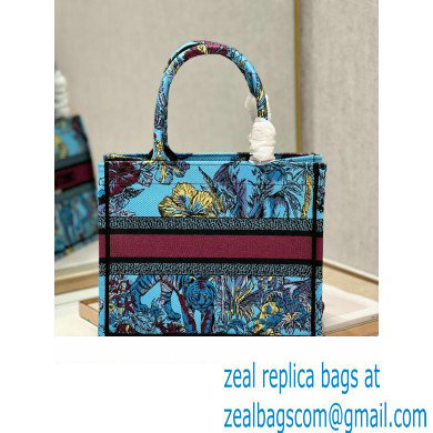 Dior Small Book Tote Bag in Multicolor Toile de Jouy Voyage Embroidery Blue