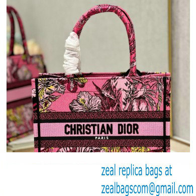 Dior Small Book Tote Bag in Multicolor Toile de Jouy Voyage Embroidery Fuchsia