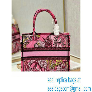 Dior Small Book Tote Bag in Multicolor Toile de Jouy Voyage Embroidery Fuchsia - Click Image to Close