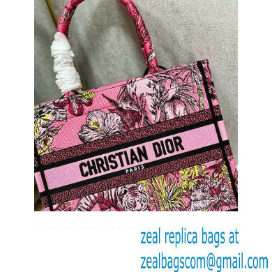 Dior Small Book Tote Bag in Multicolor Toile de Jouy Voyage Embroidery Fuchsia