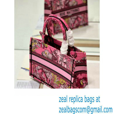 Dior Small Book Tote Bag in Multicolor Toile de Jouy Voyage Embroidery Fuchsia
