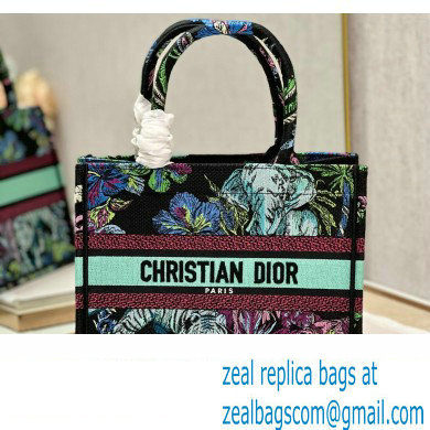 Dior Small Book Tote Bag in Multicolor Toile de Jouy Voyage Embroidery Green