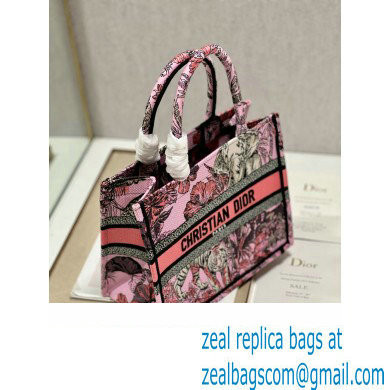 Dior Small Book Tote Bag in Multicolor Toile de Jouy Voyage Embroidery Pink - Click Image to Close