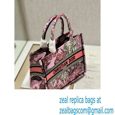 Dior Small Book Tote Bag in Multicolor Toile de Jouy Voyage Embroidery Pink