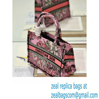 Dior Small Book Tote Bag in Multicolor Toile de Jouy Voyage Embroidery Pink