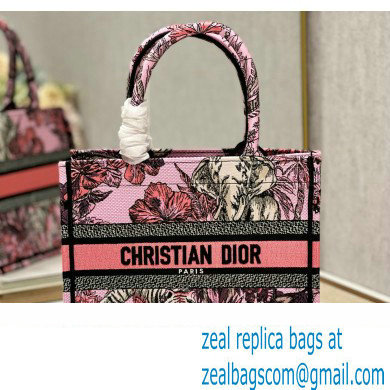 Dior Small Book Tote Bag in Multicolor Toile de Jouy Voyage Embroidery Pink