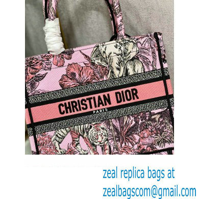 Dior Small Book Tote Bag in Multicolor Toile de Jouy Voyage Embroidery Pink